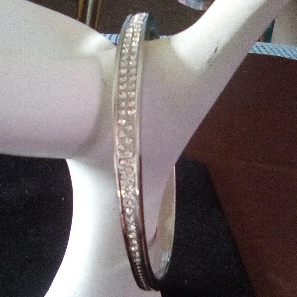 Nine West Silver Tone Crystal Bangle Bracelet Set 3 Piece Stackable Cuff Hinged